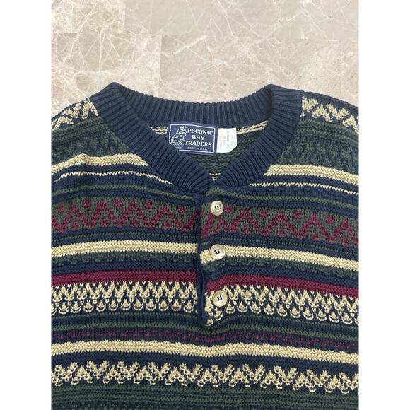 Peconic Bay Traders Sweater Men's L Multicolor Striped Long Sleeve Ribbed - Picture 5 of 11